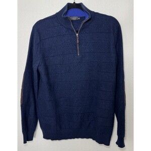 Forte Sweater  XXL Cashmere Quarter Zip Elbow Patches Navy Blue Men’s  Size L